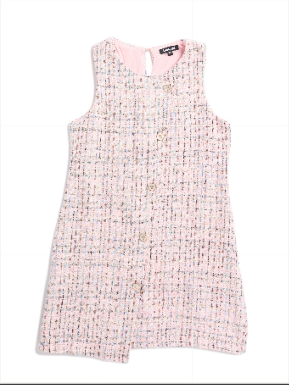 Pretty Girl Pink Tweed Button-Front Girls' Formal Dress